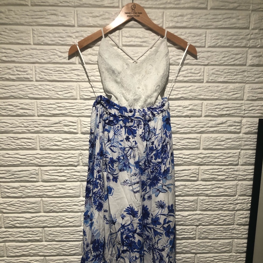 Long Blue Floral Summer Dress